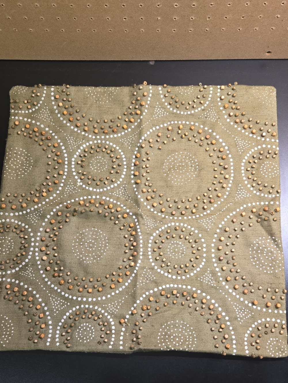 Hand-Embellished Olive Green Decorative Pier 1 Pillow Cover